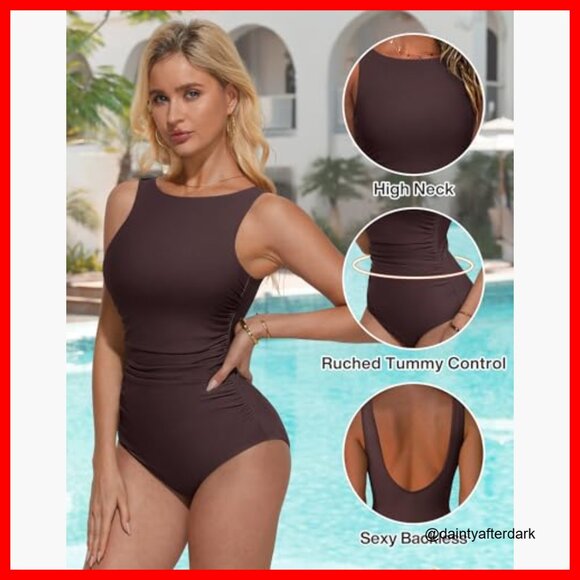 One Piece Ruched Swimsuit Tummy Control Backless Bathing Suit 80% Nylon 20% - Picture 4 of 7